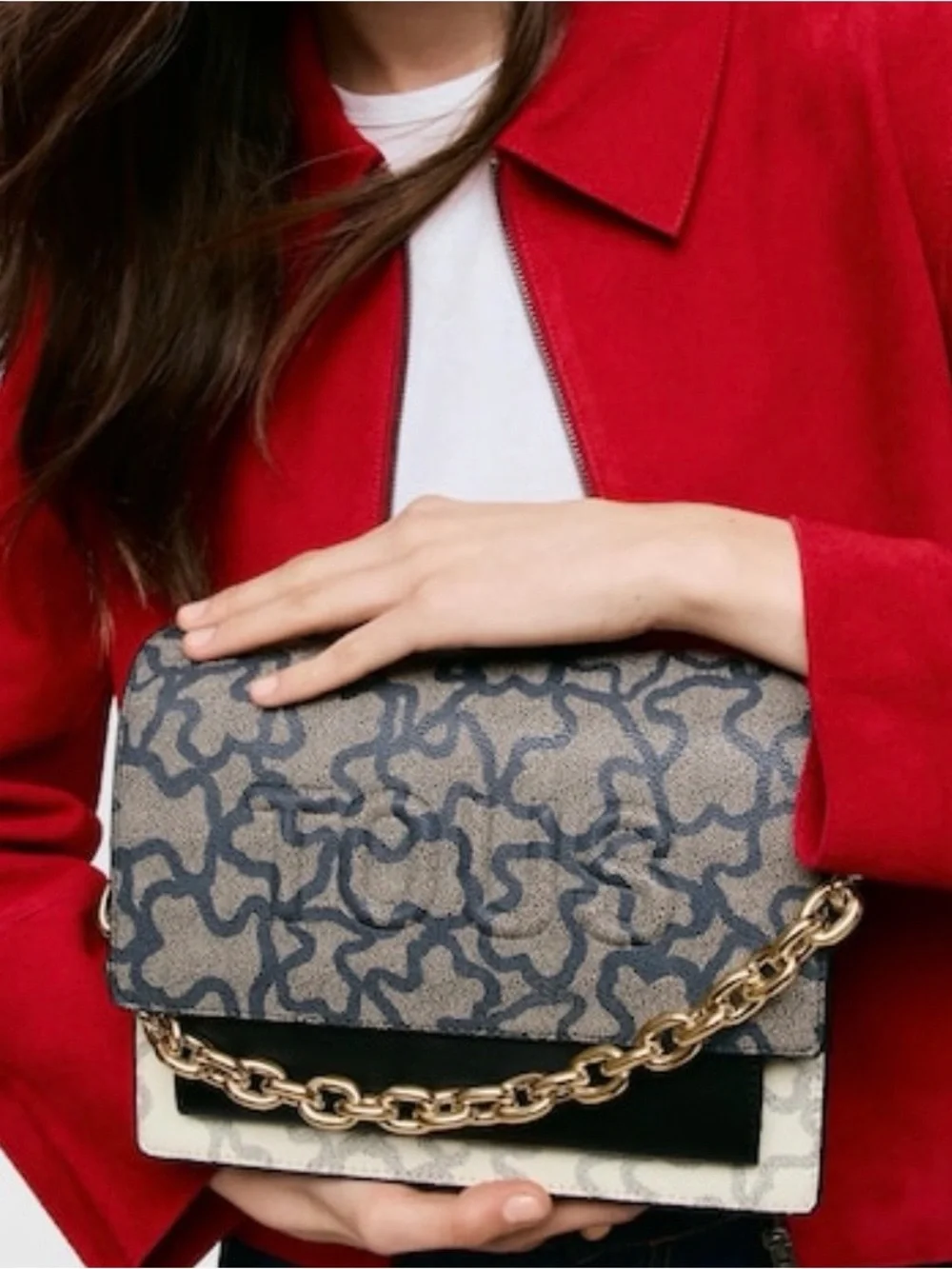 Tous Chain-Accent Patterned Crossbody Bag